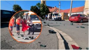 Șoferiță din Arad, cu doi copii în mașină, a provocat un accident și a agresat un polițist după ce a fost încătușată