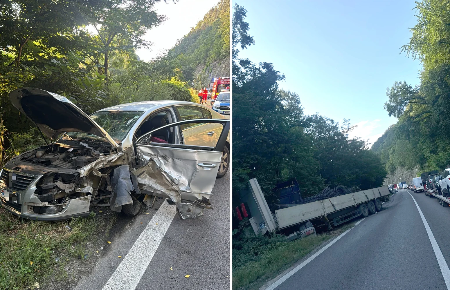 Accident pe Valea Oltului. O șoferiță a intrat pe contrasens și s-a izbit de un TIR