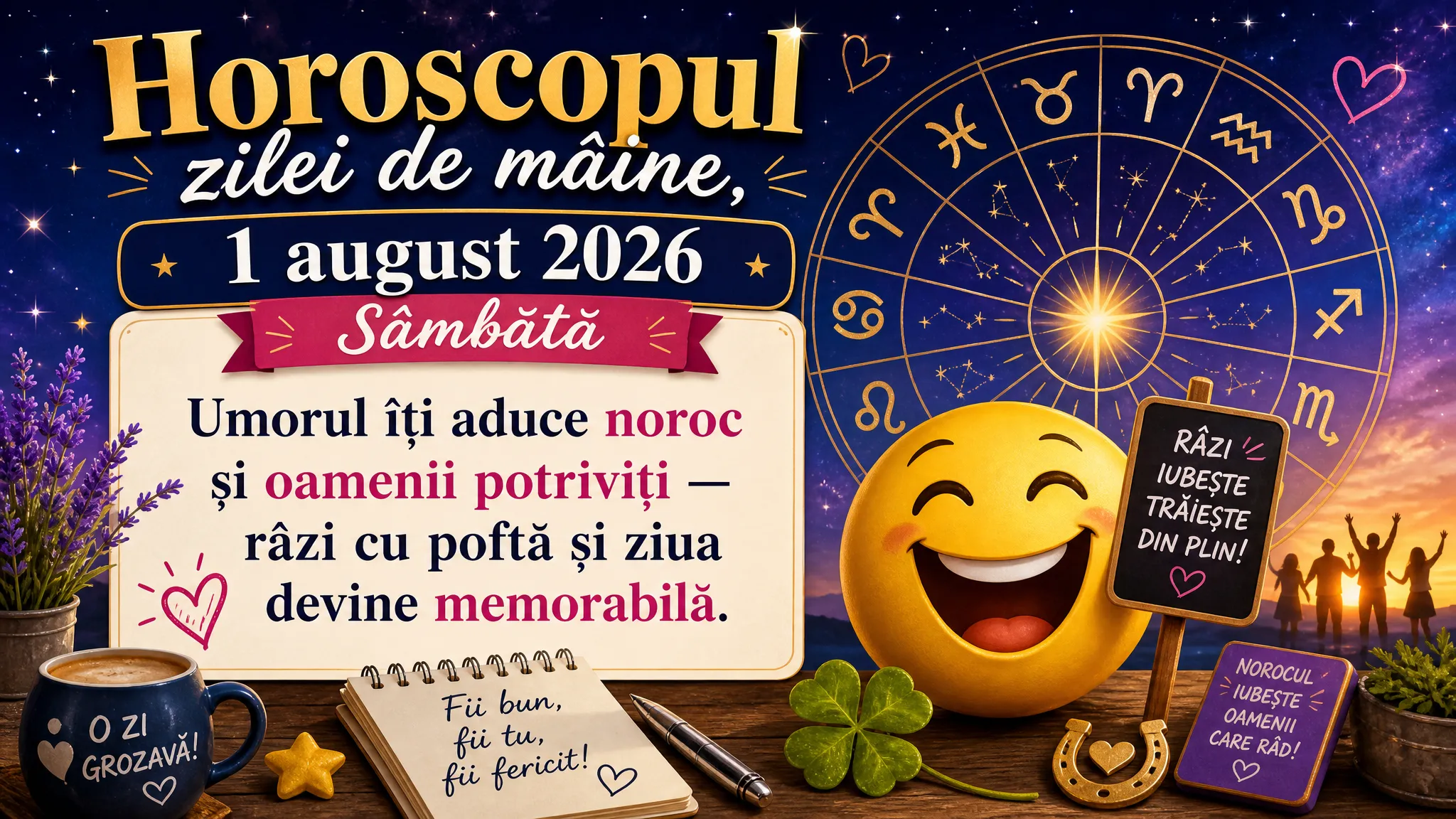 Horoscopul zilei de 1 august 2026. Umorul aduce noroc și oportunități neașteptate pentru nativi